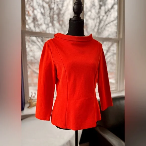 HOBBS LONDON Siren Orange Cordelia Top w/ Reverse Point Zip Collar, size M - Picture 3 of 12